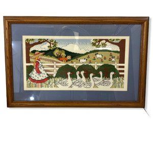 Vintage Wall Art - Vtg Needlepoint Cross-Stitch Farm Scene Framed Mat Vintage Wall Art - Vtg Needlepoint Cross-Stitch Farm Scene Framed Mat